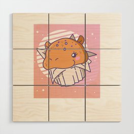 Funny Hippo Cupcake Cute Kawaii Aesthetic Wood Wall Art