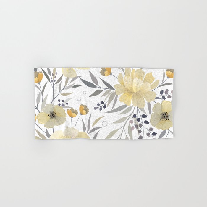Modern, Floral Prints, Yellow, Gray and White Hand & Bath Towel
