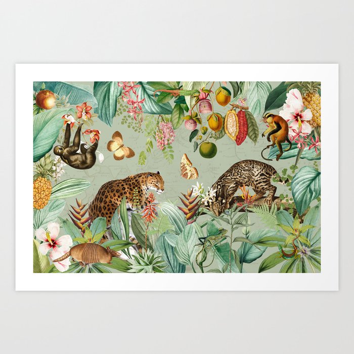 Exotic Animals Jungle Paradise Garden  Art Print