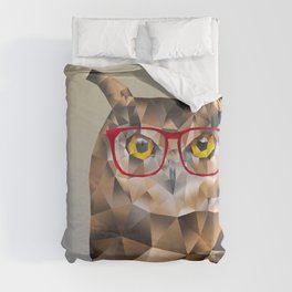 Low Poly Hipster Owl Duvet Cover