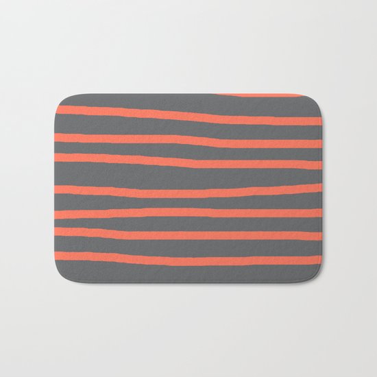 Simply Drawn Stripes Deep Coral on Storm Gray Bath Mat