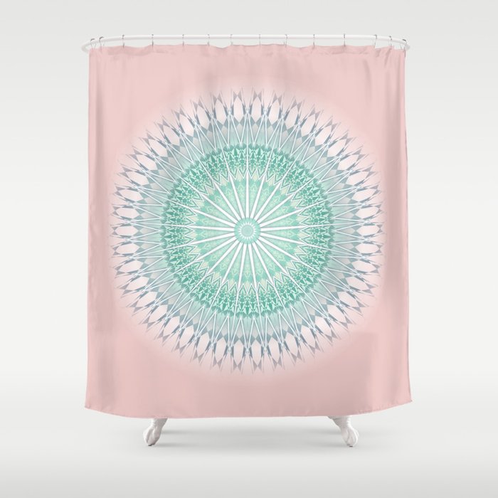 Dusky Pink Green Mandala Shower Curtain