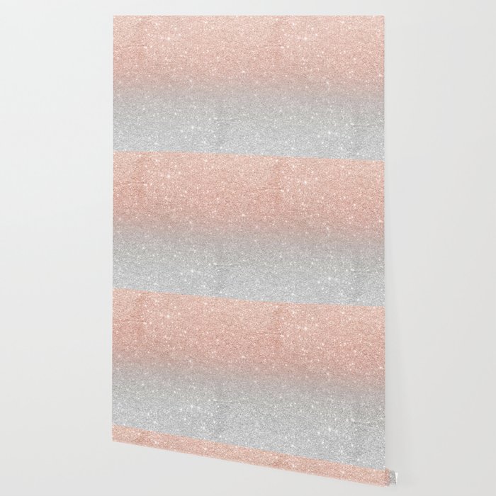 Modern Trendy Rose Gold Glitter Ombre Silver Glitter Wallpaper By