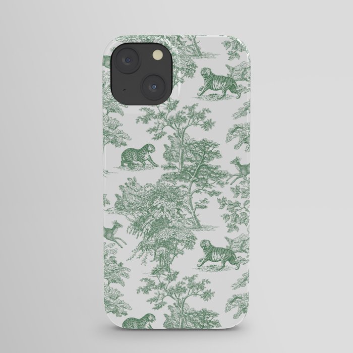 Toile de Jouy Vintage French Exotic Jungle Forest Green & White iPhone Case