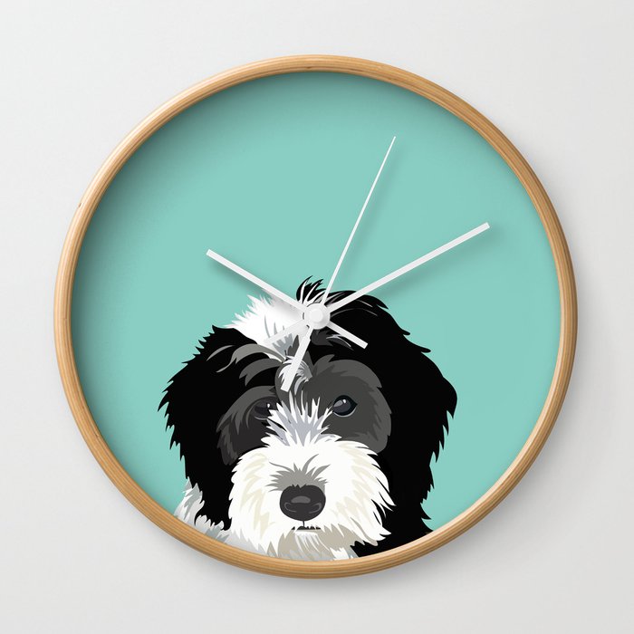 Bernedoodle pet portrait art print and dog gifts Wall Clock