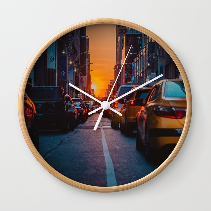 New York City Taxi Sunset (Color) Wall Clock