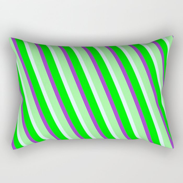Dark Orchid, Green, Light Cyan & Lime Colored Lined Pattern Rectangular Pillow