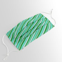 [ Thumbnail: Turquoise, Sea Green, Light Blue, and Green Colored Striped Pattern Face Mask ]