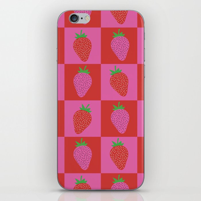 Checkered Red and Pink Strawberries iPhone Skin