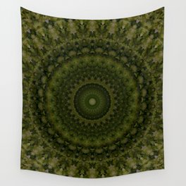 Mandala in olive green tones Wall Tapestry