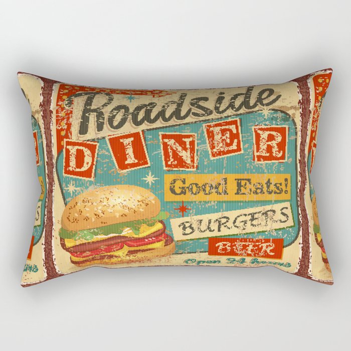 Vintage Roadside Diner metal sign.  Rectangular Pillow