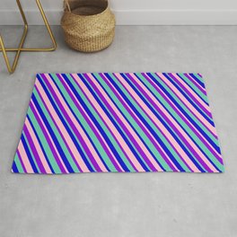 [ Thumbnail: Dark Violet, Aquamarine, Blue & Pink Colored Lines Pattern Rug ]