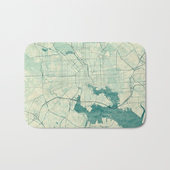 Baltimore Map Blue Vintage Bath Mat
