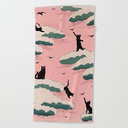 Pink Sky Cats Beach Towel