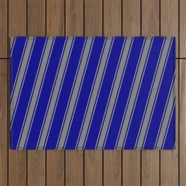 [ Thumbnail: Dark Blue & Grey Colored Striped Pattern Outdoor Rug ]