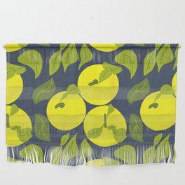 Mid-Century Modern Yellow Yuzu Fruit On Navy Wall Hanging