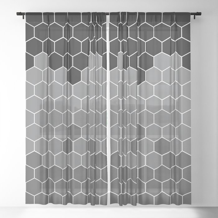 Honeycomb Black Gray Grey Hive Sheer Curtain