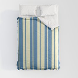 [ Thumbnail: Blue & Light Yellow Colored Lined/Striped Pattern Comforter ]