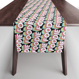 'Foodie' Trendy Rainbow Text Pattern (Black) Table Runner