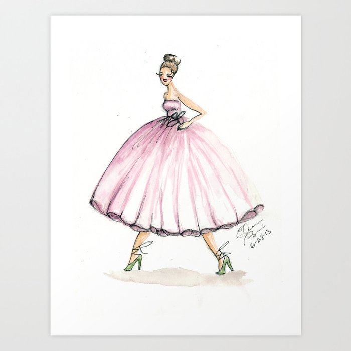 Sweet Pink Dress Watercolor Dress Art Print