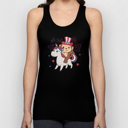Monkey With Unicorn For Fourth Of July Fireworks Unisex Tank Top