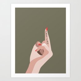 LADYLIKE Kunstdrucke | Green, Hand, Graphicdesign, Pattern, Middlefinger, Fingertattoo, Feminism, Feminist, Red, Rednails 