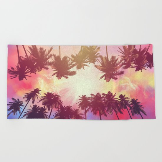 summer sunset palms Beach Towel