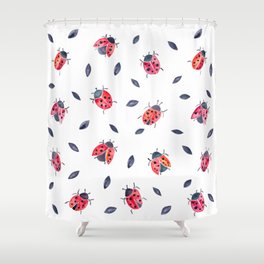 Lucky Ladybugs & Black Leaves Shower Curtain