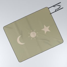 Astros VIII  /  Minimal Moon, Sun & Star  /  Sage Green & Cream Picnic Blanket