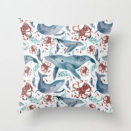 Whales and Octopuses Throw Pillow