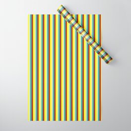 [ Thumbnail: Pale Goldenrod, Yellow, Red, and Light Sea Green Colored Stripes/Lines Pattern Wrapping Paper ]