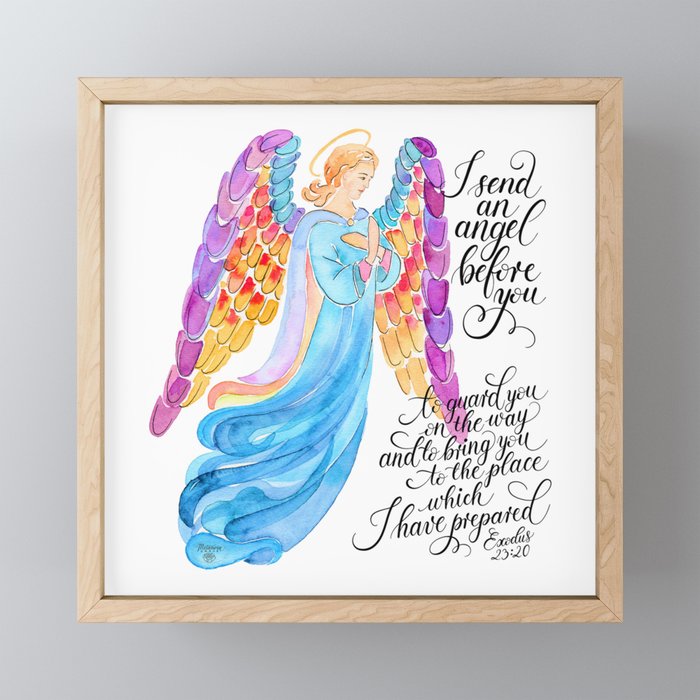 Guardian Angel, bible verse from Exodus 23:20 Framed Mini Art Print