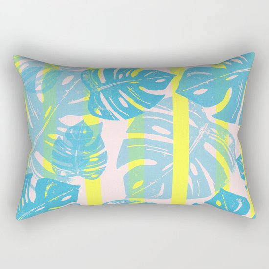 Linocut Monstera Neon Rectangular Pillow