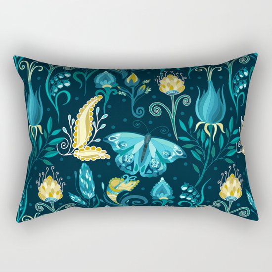 Floral blue pattern with butterfly Rectangular Pillow
