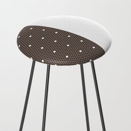 White Polka Dots Lace Vertical Split on Dark Brown Counter Stool