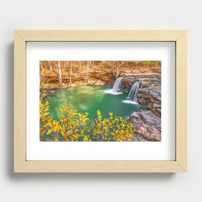 Warm Autumn Light Over Cool Blue Waters At Falling Water Falls Recessed Framed Print