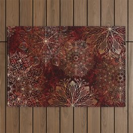 Gold and Red Floral Mandala Pattern Outdoor Rug