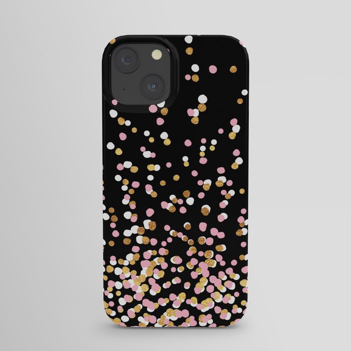 Floating Dots - White, Gold and Pink on Black iPhone Case