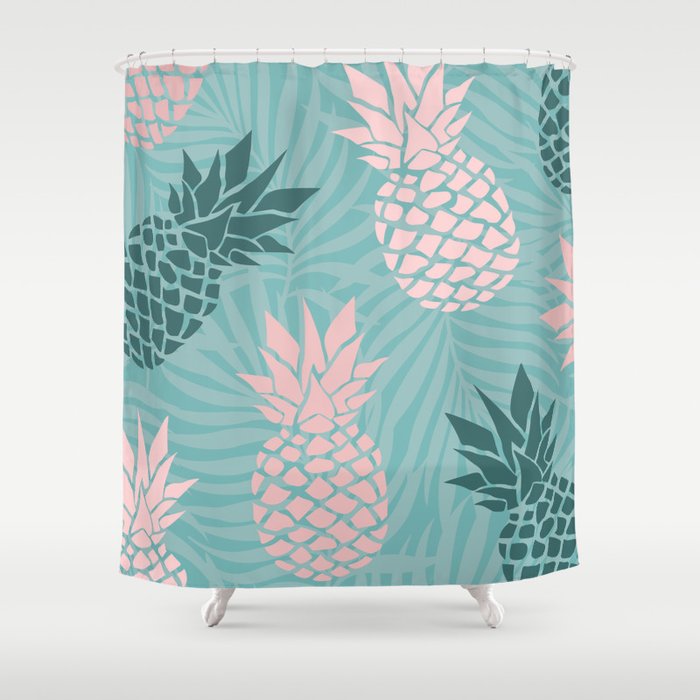 Summer, Pineapple Art, Pink, Turquoise, Teal Shower Curtain by Megan ...