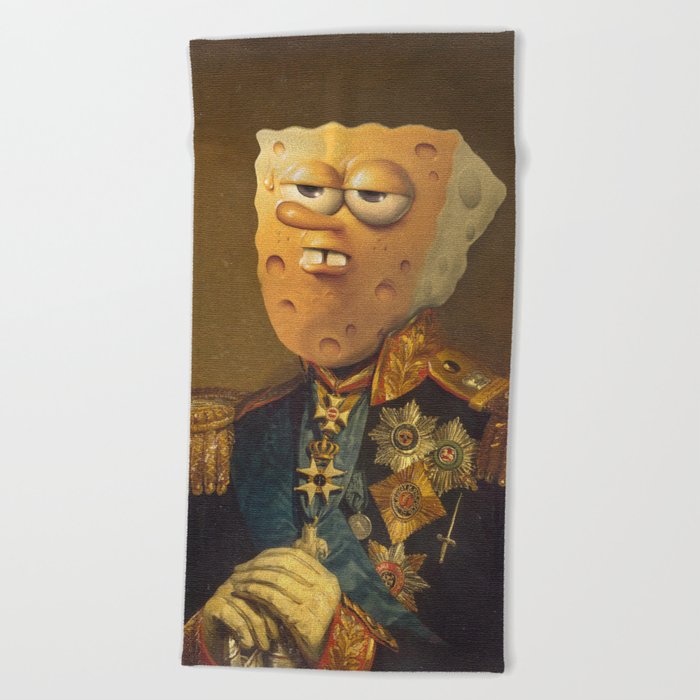 General Spongebob Portrait Fan Art Painting Beach Towel By
