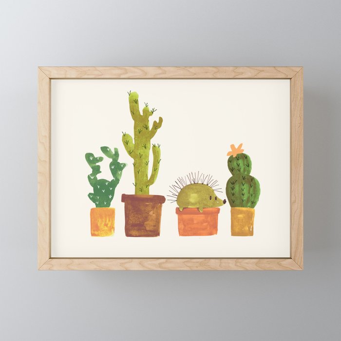 Hedgehog and Cactus (incognito) Framed Mini Art Print