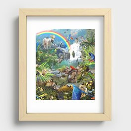 Jungle Waterfall Wild Animal Animals Scene Recessed Framed Print