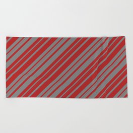 [ Thumbnail: Red and Gray Colored Lines/Stripes Pattern Beach Towel ]