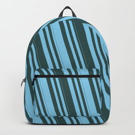 [ Thumbnail: Sky Blue and Dark Slate Gray Colored Lines Pattern Backpack ]