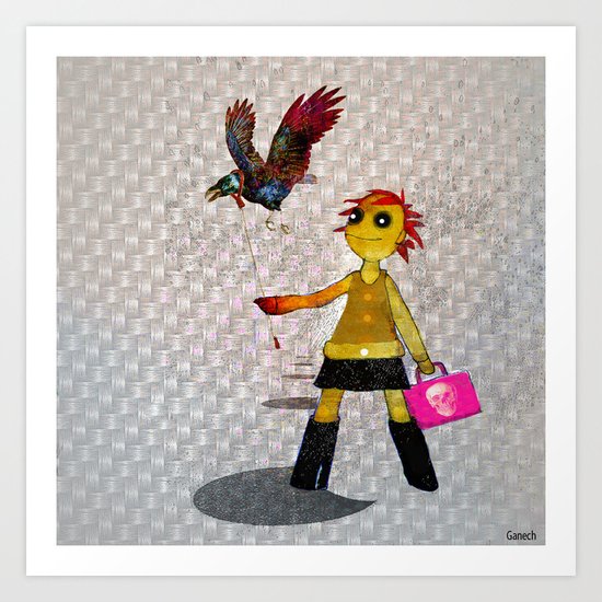 Miss Bella and Archibald his crow Art Print