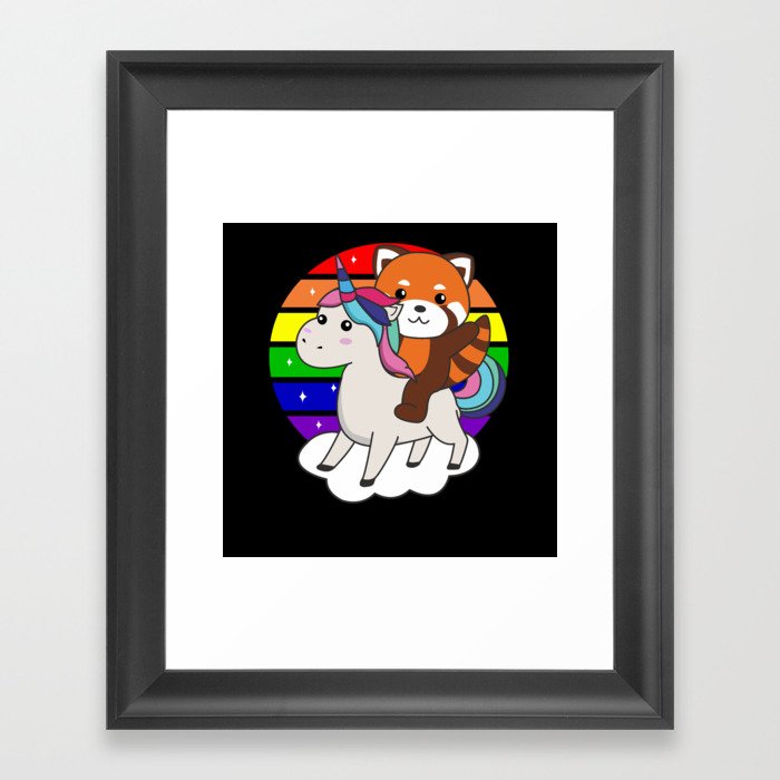 Red Panda Unicorn Rainbow Animals Pandas Unicorns Framed Art Print