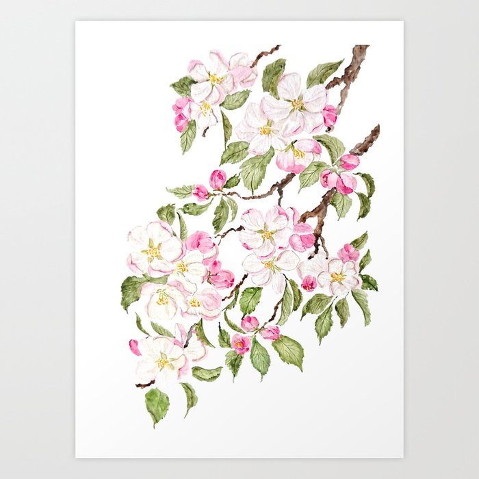 Wall Art Print, Pink flowers, watercolor painting