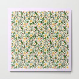 Sunshine Botanical - Blush Version Metal Print | Flowers, Yellow, Pink, Tropical, Leaves, Happysun, Green, Sunny, Digital, Blush 