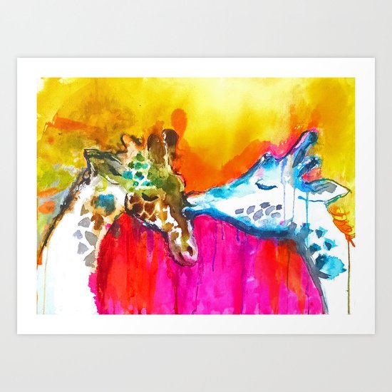 Giraffe Kiss Art Print