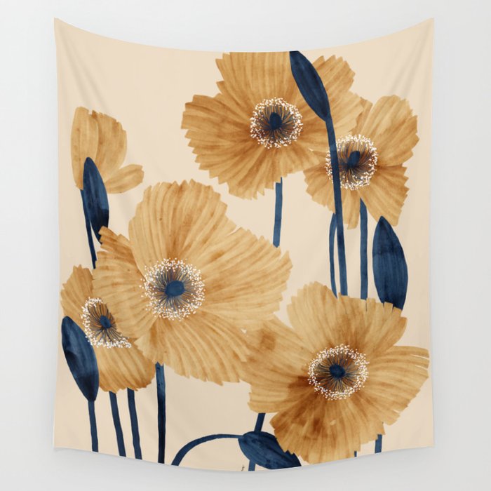 Poppies flowers watercolor Wall Tapestry